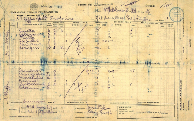 Referto della prima partita giocata dal San Filippo del Mela nel 1943 e allenata da Vittorio Tracuzzi (per gentile concessione di Piero Cocuzza)